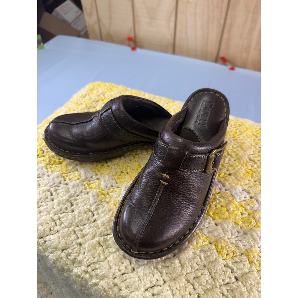 Born Womens Leather‎ Clogs Mules Dark Brown Buckle Slip On Shoes W61617 Size 6 - Picture 2 of 16